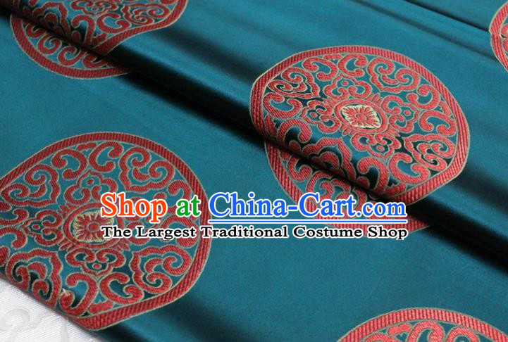 Chinese Tang Suit Classical Round Pattern Design Teal Brocade Asian Traditional Tapestry Material DIY Satin Damask Mongolian Robe Silk Fabric
