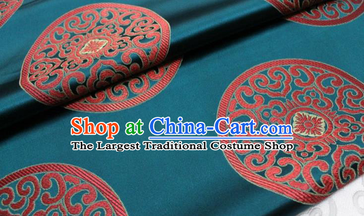 Chinese Tang Suit Classical Round Pattern Design Teal Brocade Asian Traditional Tapestry Material DIY Satin Damask Mongolian Robe Silk Fabric