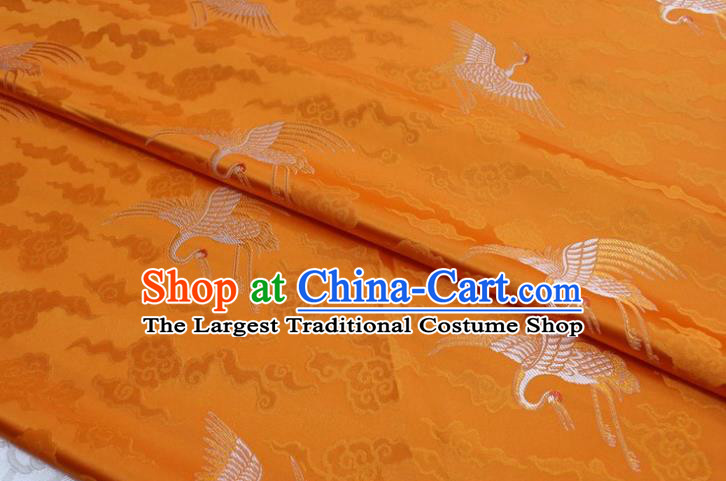 Chinese Classical Cloud Crane Pattern Design Orange Brocade Silk Fabric DIY Satin Damask Asian Traditional Qipao Dress Tapestry Material