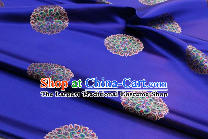 Chinese Classical Lotus Pattern Design Royalblue Brocade Buddhism Silk Fabric DIY Satin Damask Asian Traditional Tibetan Robe Tapestry Material
