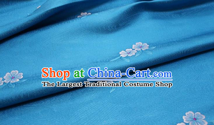 Chinese Classical Blossom Pattern Design Blue Brocade Silk Fabric DIY Satin Damask Asian Traditional Qipao Dress Tapestry Material