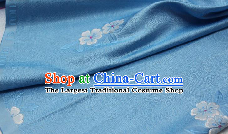Chinese Classical Blossom Pattern Design Light Blue Brocade Silk Fabric DIY Satin Damask Asian Traditional Qipao Dress Tapestry Material