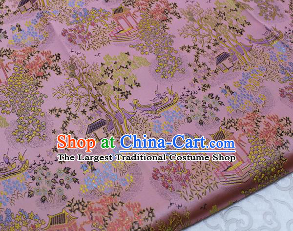 Chinese Classical Scenery Pattern Design Pink Brocade Silk Fabric DIY Satin Damask Asian Traditional Tang Suit Tapestry Material