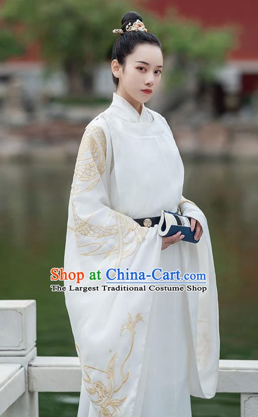 Chinese Ancient Song Dynasty Scholar Embroidered Hanfu Garment Noble Childe Costumes Complete Set for Men