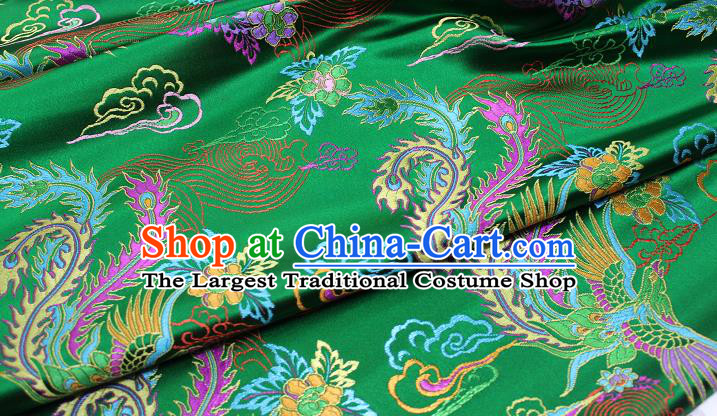 Chinese Qipao Dress Classical Phoenix Pattern Design Green Nanjing Brocade Asian Traditional Tapestry Material DIY Satin Damask Silk Fabric