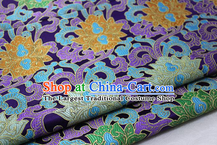 Chinese Mongolian Robe Classical Lotus Pattern Design Deep Purple Nanjing Brocade Asian Traditional Tapestry Material DIY Satin Damask Silk Fabric
