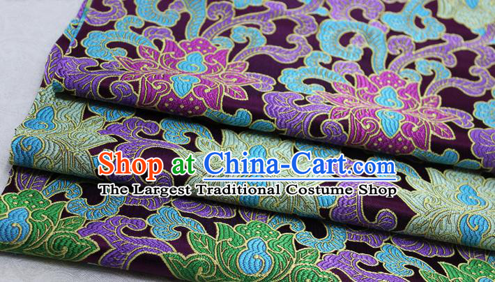 Chinese Mongolian Robe Classical Lotus Pattern Design Wine Red Nanjing Brocade Asian Traditional Tapestry Material DIY Satin Damask Silk Fabric