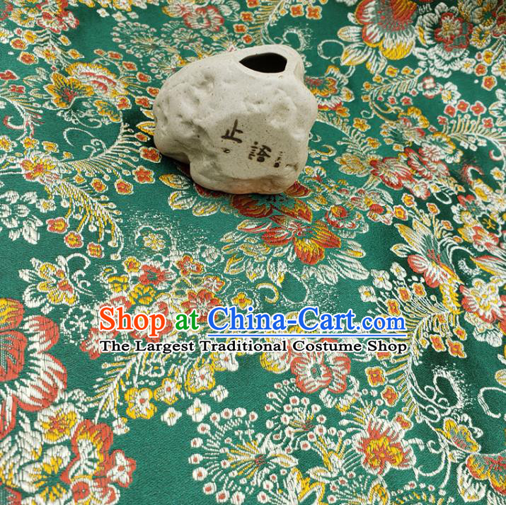 Top Quality Chinese Classical Phoenix Peony Pattern Green Brocade Silk Material Traditional Asian Hanfu Dress Jacquard Cloth Traditional Satin Fabric