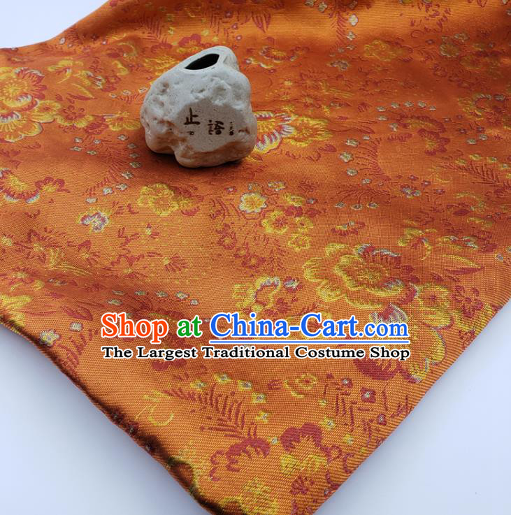 Top Quality Chinese Classical Phoenix Peony Pattern Orange Brocade Silk Material Traditional Asian Hanfu Dress Jacquard Cloth Traditional Satin Fabric