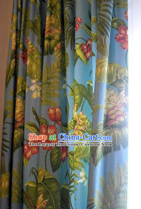 Top Quality Chinese Classical Coconut Grove Pattern Blue Cotton Material Asian Traditional Curtain Cloth Fabric