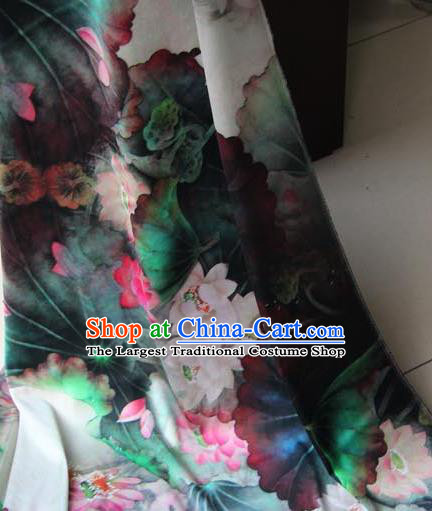 Top Quality Chinese Classical Ink Painting Lotus Pattern Silk Material Asian Traditional Curtain Cloth Fabric