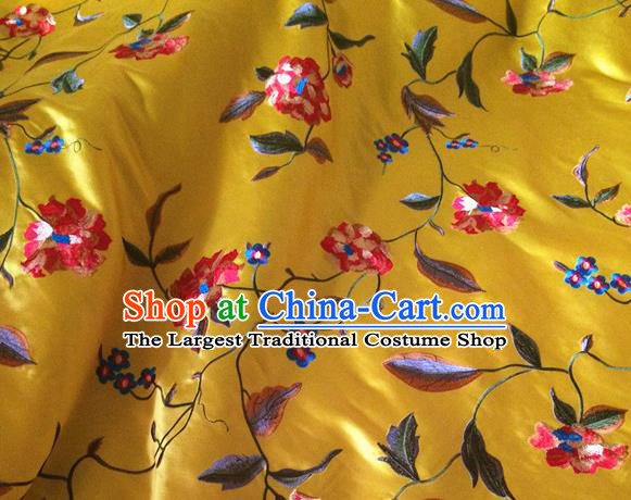 Top Quality Chinese Classical Embroidered Peony Pattern Yellow Silk Material Asian Traditional Curtain Cloth Fabric