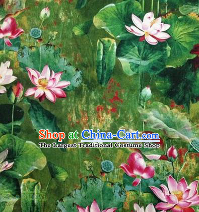 Top Quality Chinese Classical Lotus Pattern Green Flax Material Asian Traditional Curtain Linen Cloth Fabric