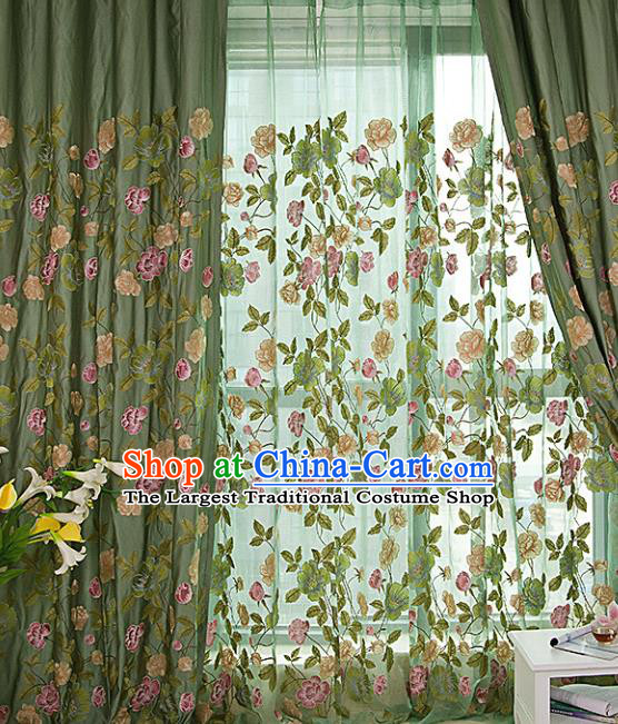 Top Quality Chinese Classical Embroidered Peony Pattern Green Gauze Material Asian Traditional Curtain Silk Cloth Fabric