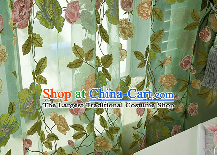 Top Quality Chinese Classical Embroidered Peony Pattern Green Gauze Material Asian Traditional Curtain Silk Cloth Fabric