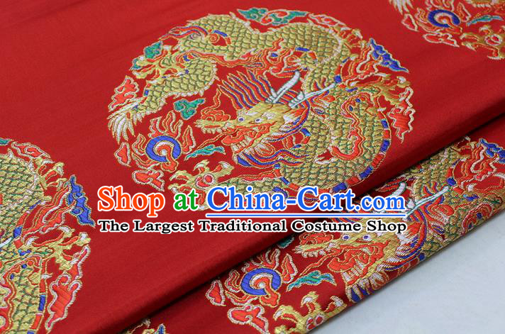 Chinese Mongolian Robe Classical Dragon Pattern Design Red Brocade Asian Traditional Tapestry Material DIY Satin Damask Silk Fabric