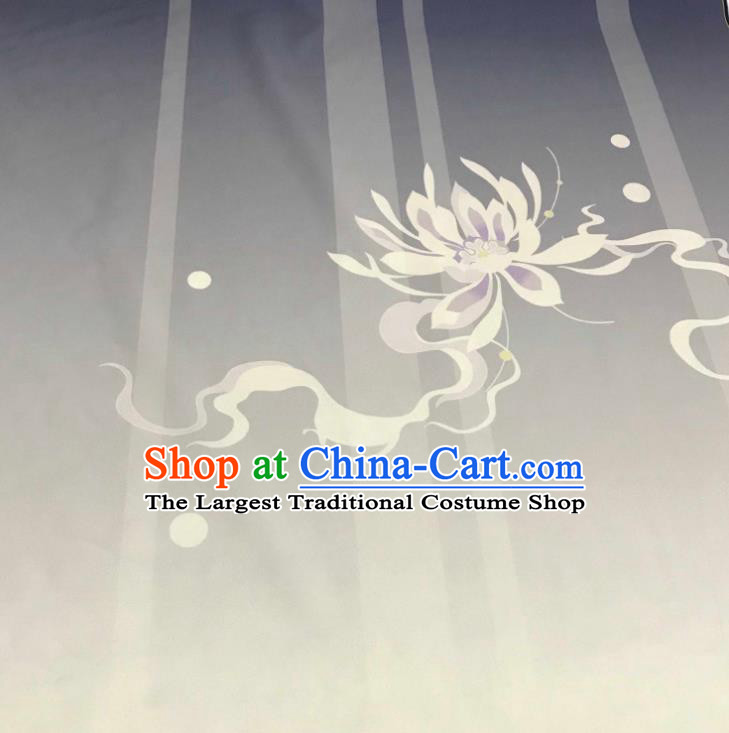 Chinese Hanfu Dress Traditional Plum Orchid Bamboo Chrysanthemum Pattern Design Grey Satin Fabric Silk Material Traditional Asian Tapestry