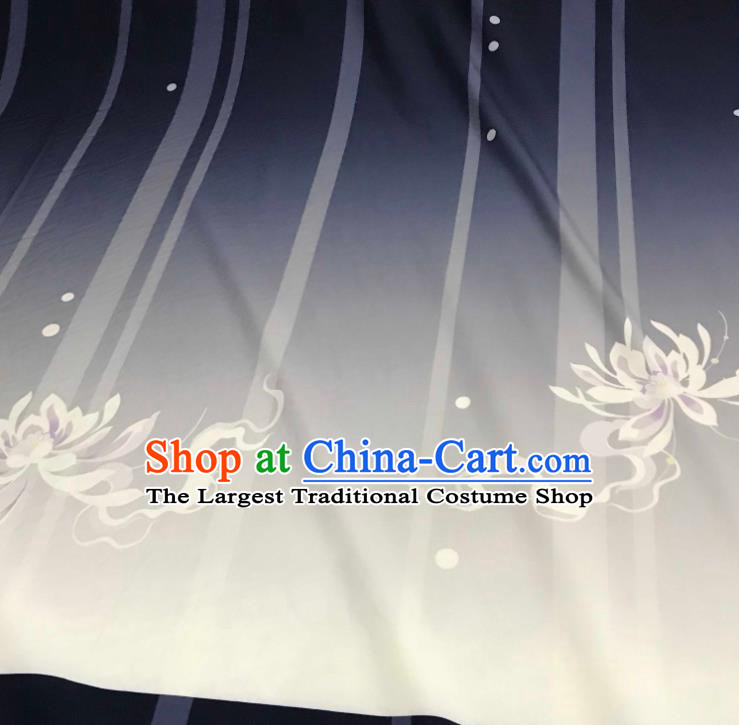 Chinese Hanfu Dress Traditional Plum Orchid Bamboo Chrysanthemum Pattern Design Grey Satin Fabric Silk Material Traditional Asian Tapestry