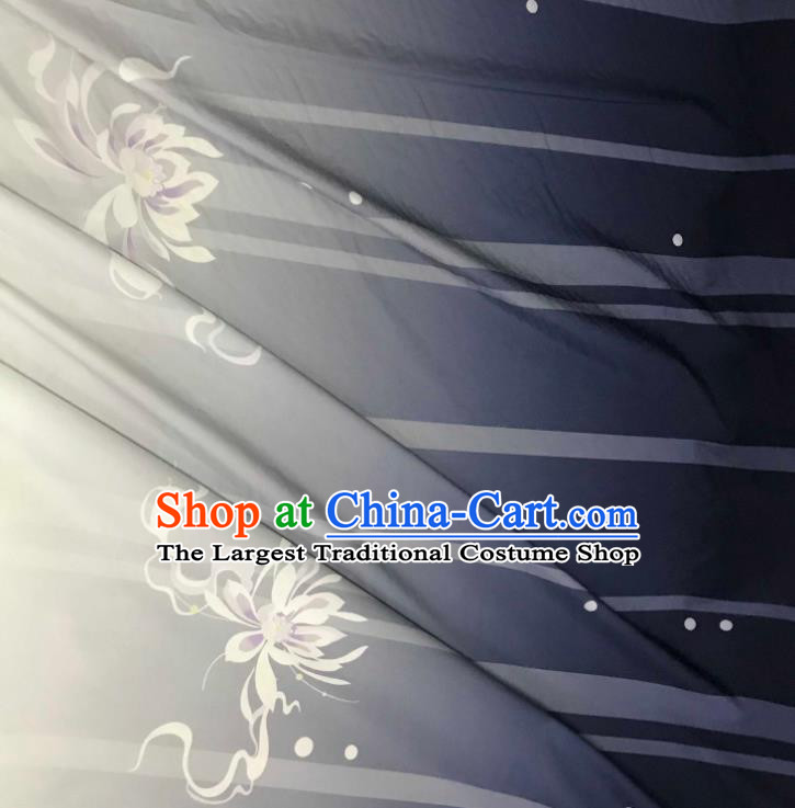 Chinese Hanfu Dress Traditional Plum Orchid Bamboo Chrysanthemum Pattern Design Grey Satin Fabric Silk Material Traditional Asian Tapestry