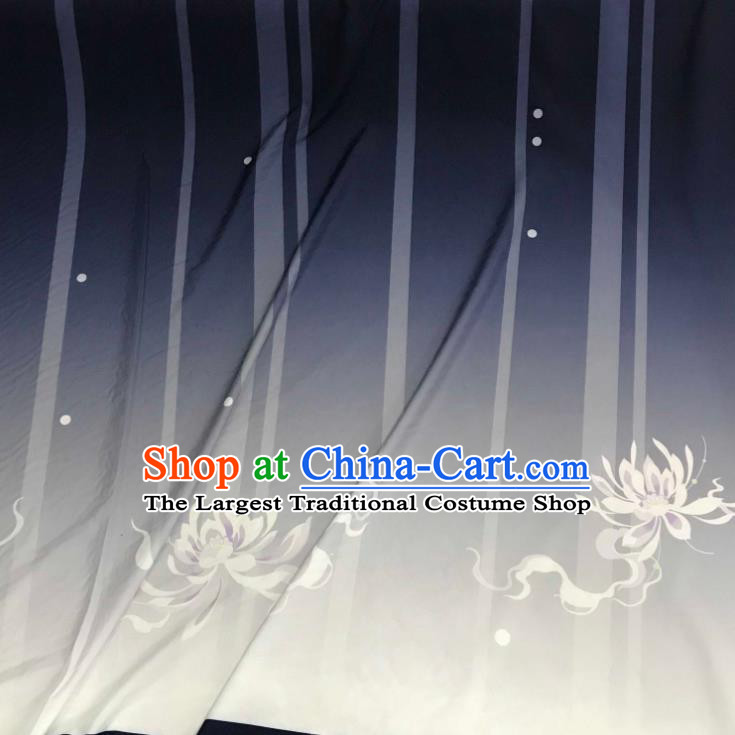 Chinese Hanfu Dress Traditional Plum Orchid Bamboo Chrysanthemum Pattern Design Grey Satin Fabric Silk Material Traditional Asian Tapestry