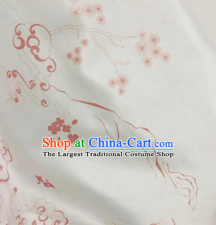 Chinese Hanfu Dress Traditional Plum Pine Pattern Design White Satin Fabric Silk Material Traditional Asian Chiffon Tapestry