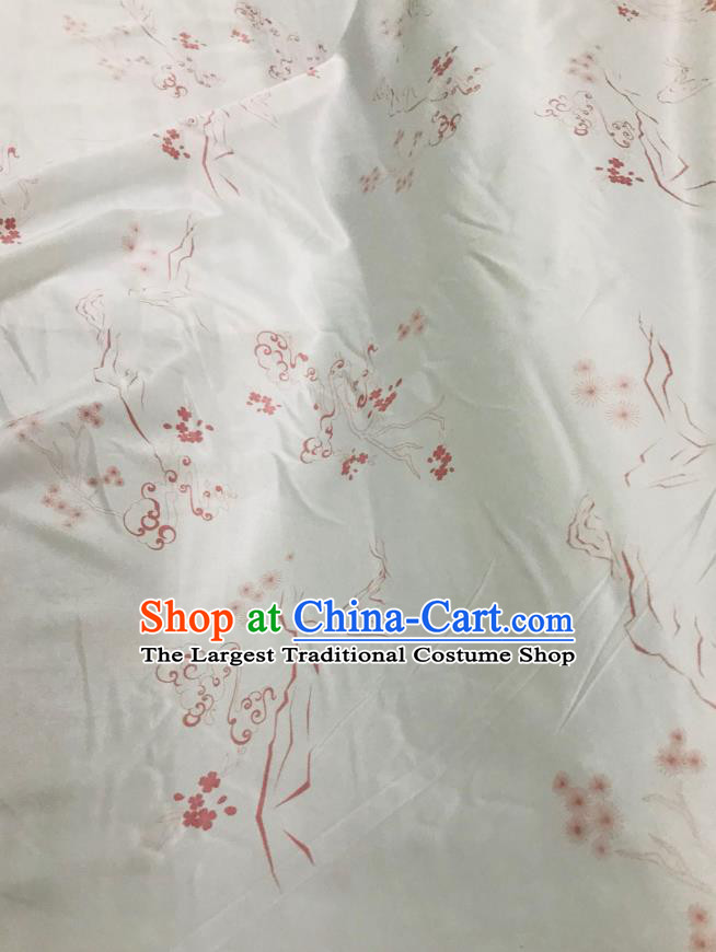 Chinese Hanfu Dress Traditional Plum Pine Pattern Design White Satin Fabric Silk Material Traditional Asian Chiffon Tapestry