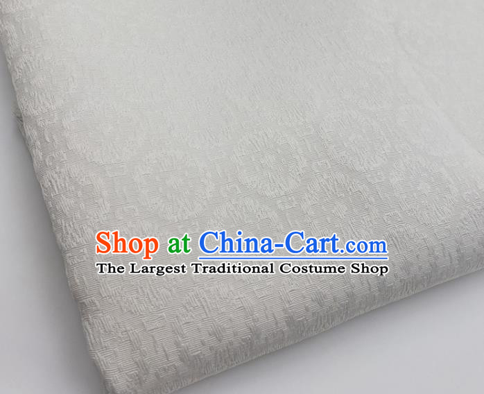 Top Quality Chinese Classical Androsace Pattern White Satin Fabric Traditional Asian Hanfu Dress Jacquard Cloth Silk Material Traditional Tapestry