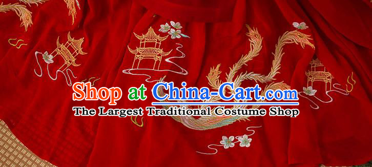 Chinese Ancient Ming Dynasty Wedding Costumes Traditional Noble Lady Hanfu Garment Embroidered Red Long Blouse and Skirt Full Set