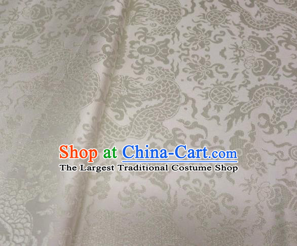 Chinese Classical Imperial Dragon Pattern Design White Brocade Fabric Asian Traditional Tapestry Satin Material DIY Cloth Damask