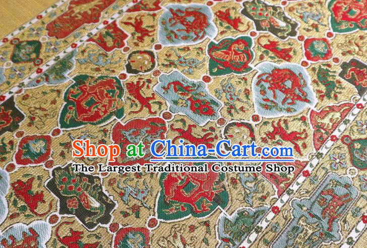 Top Quality Japanese Classical Pattern Golden Satin Material Asian Traditional Brocade Kimono Belt Cloth Fabric