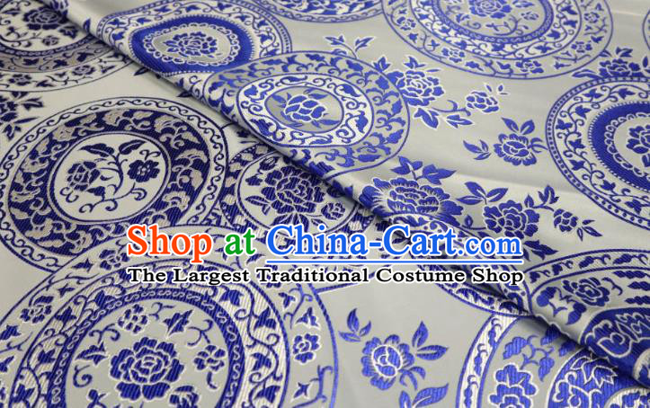 Chinese Classical Plate Peony Pattern Design White Brocade Cheongsam Fabric Asian Traditional Tapestry Satin Material DIY Imperial Cloth Damask