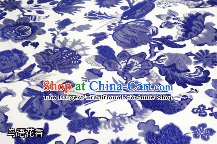 Chinese Classical Blossom Pattern Design White Brocade Cheongsam Fabric Asian Traditional Tapestry Satin Material DIY Imperial Cloth Damask