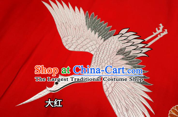 Chinese Classical Crane Pattern Design Red Brocade Fabric Asian Traditional Tapestry Satin Imperial Material DIY Cheongsam Cloth Damask