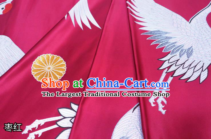 Chinese Classical Crane Pattern Design Purplish Red Brocade Fabric Asian Traditional Tapestry Satin Imperial Material DIY Cheongsam Cloth Damask