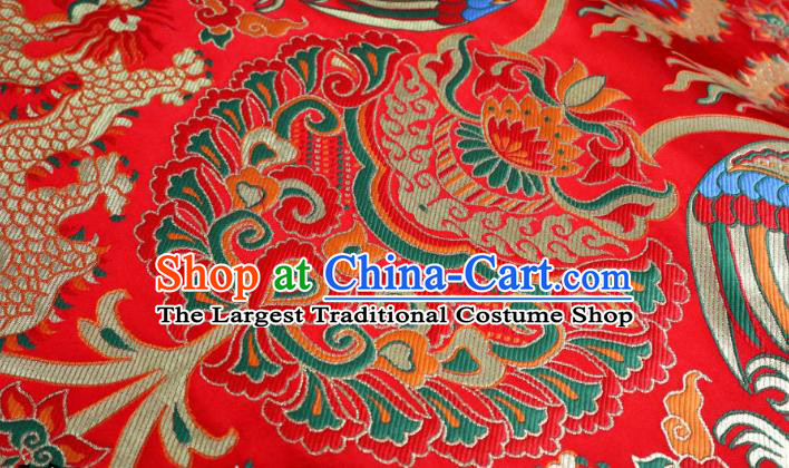 Chinese Classical Fire Dragon Pattern Design Red Brocade Cheongsam Fabric Asian Traditional Tapestry Satin Material DIY Cloth Damask