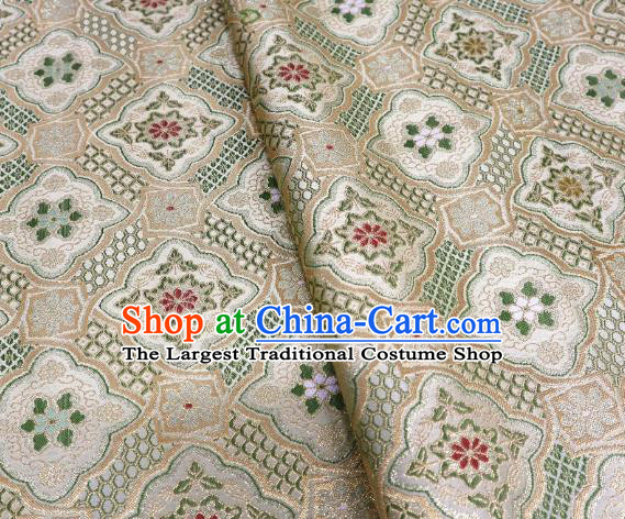 Top Quality Japanese Classical Cushaw Flower Pattern Light Golden Satin Material Asian Traditional Brocade Kimono Belt Nishijin Cloth Fabric