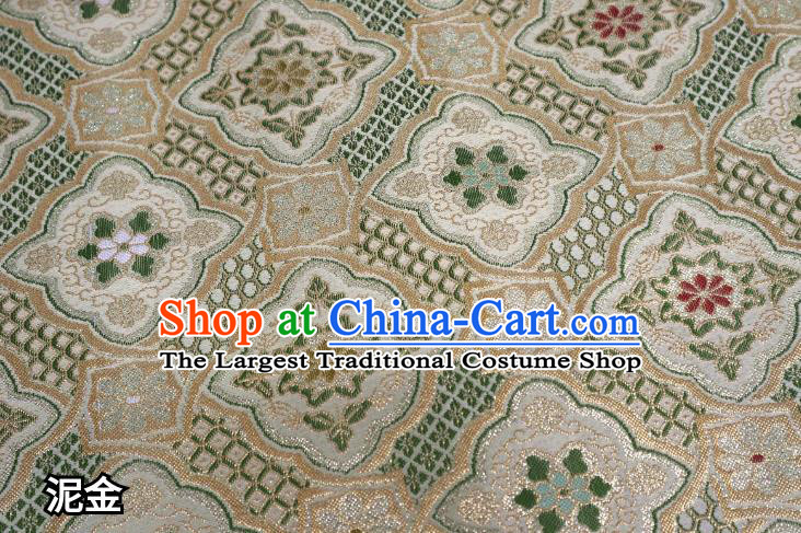 Top Quality Japanese Classical Cushaw Flower Pattern Light Golden Satin Material Asian Traditional Brocade Kimono Belt Nishijin Cloth Fabric
