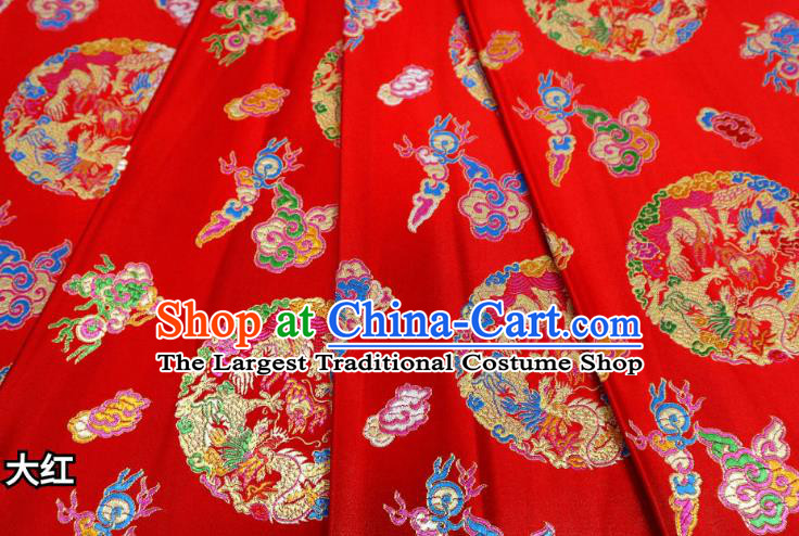 Chinese Classical Phoenix Dragon Pattern Design Red Brocade Cheongsam Fabric Asian Traditional Tapestry Satin Material DIY Wedding Cloth Damask