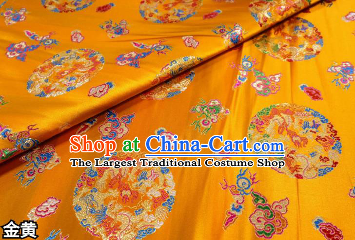 Chinese Classical Phoenix Dragon Pattern Design Golden Brocade Cheongsam Fabric Asian Traditional Tapestry Satin Material DIY Wedding Cloth Damask