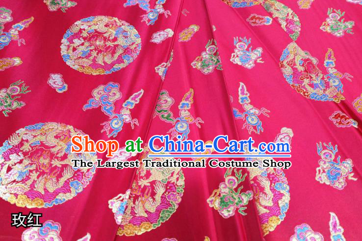 Chinese Classical Phoenix Dragon Pattern Design Rosy Brocade Cheongsam Fabric Asian Traditional Tapestry Satin Material DIY Wedding Cloth Damask