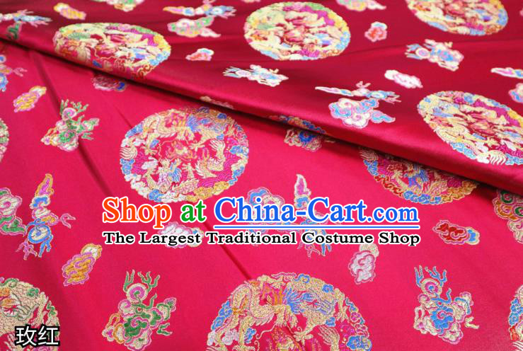 Chinese Classical Phoenix Dragon Pattern Design Rosy Brocade Cheongsam Fabric Asian Traditional Tapestry Satin Material DIY Wedding Cloth Damask