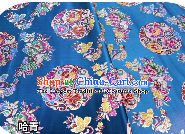 Chinese Classical Round Flowers Pattern Design Navy Blue Nanjing Brocade Cheongsam Fabric Asian Traditional Tapestry Satin Material DIY Wedding Cloth Damask