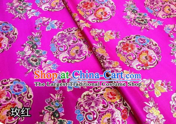 Chinese Classical Round Flowers Pattern Design Rosy Nanjing Brocade Cheongsam Fabric Asian Traditional Tapestry Satin Material DIY Wedding Cloth Damask