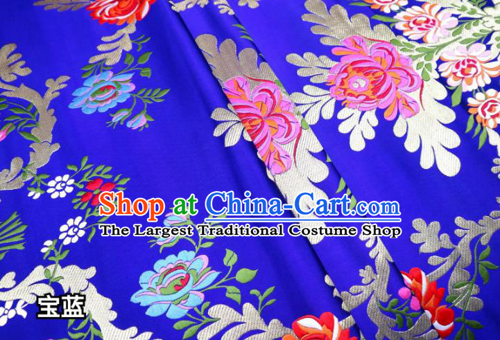 Chinese Cheongsam Classical Flowers Pattern Design Royalblue Nanjing Brocade Fabric Asian Traditional Tapestry Satin Material DIY Court Cloth Damask