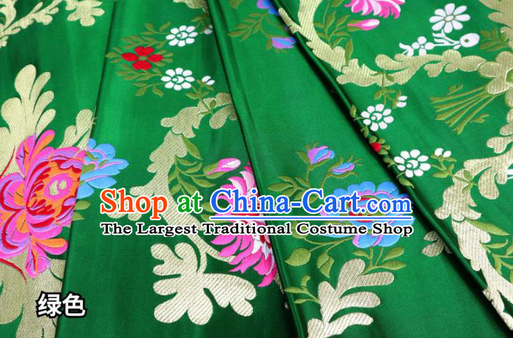 Chinese Cheongsam Classical Flowers Pattern Design Green Nanjing Brocade Fabric Asian Traditional Tapestry Satin Material DIY Court Cloth Damask