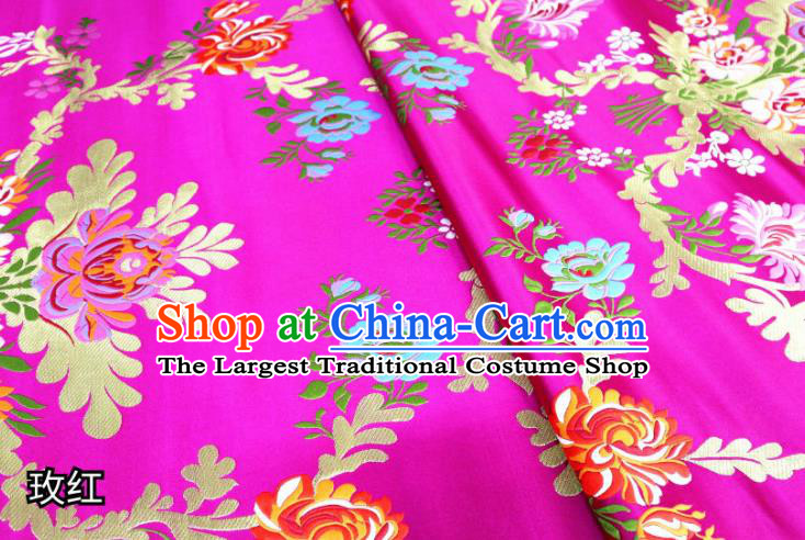 Chinese Cheongsam Classical Flowers Pattern Design Rosy Nanjing Brocade Fabric Asian Traditional Tapestry Satin Material DIY Court Cloth Damask