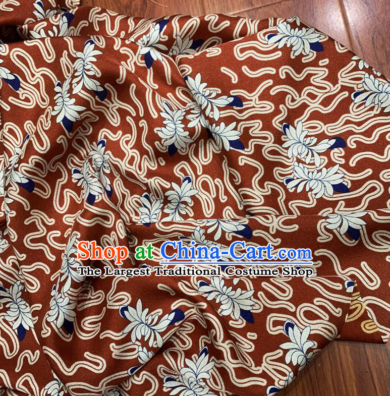 Chinese Classical Lotus Pattern Rust Red Watered Gauze Asian Top Quality Silk Material Hanfu Dress Cloth Cheongsam Brocade Fabric
