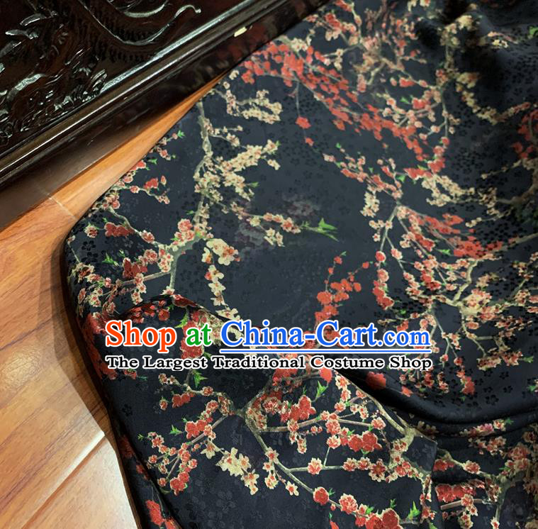 Chinese Classical Plum Pattern Black Watered Gauze Asian Top Quality Silk Material Hanfu Dress Cloth Cheongsam Brocade Fabric