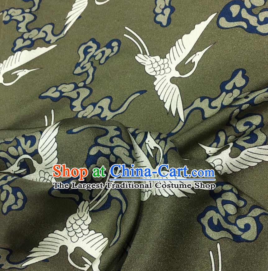 Chinese Classical Cranes Pattern Dark Green Watered Gauze Asian Top Quality Silk Material Hanfu Dress Fabric Cheongsam Cloth