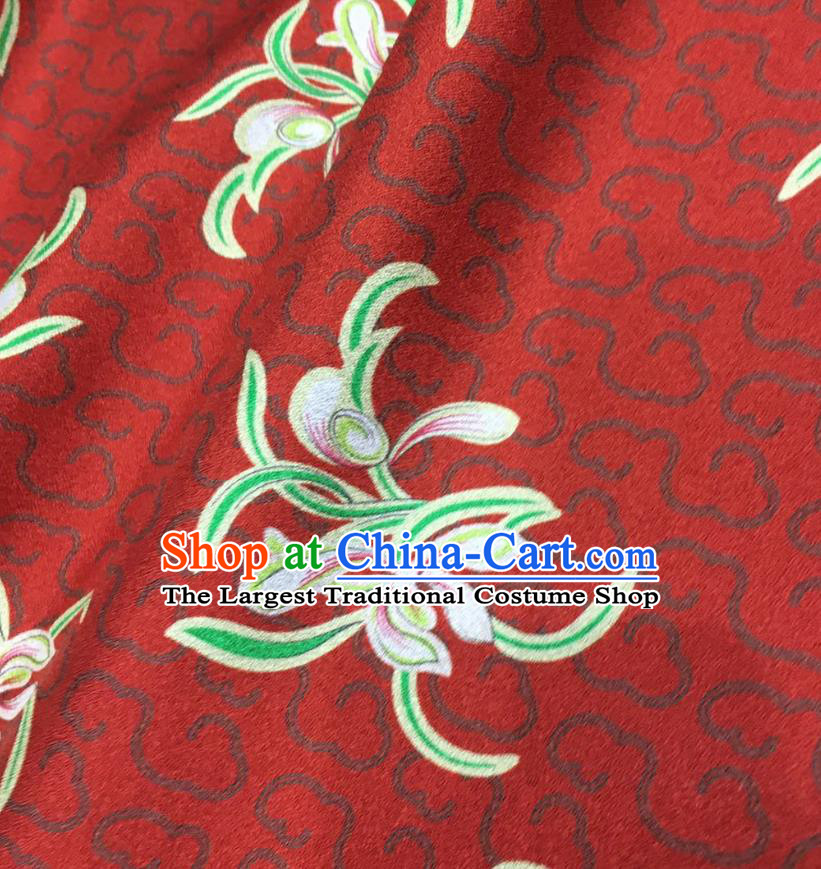 Chinese Classical Orchid Pattern Red Watered Gauze Asian Top Quality Silk Material Hanfu Dress Fabric Cheongsam Cloth